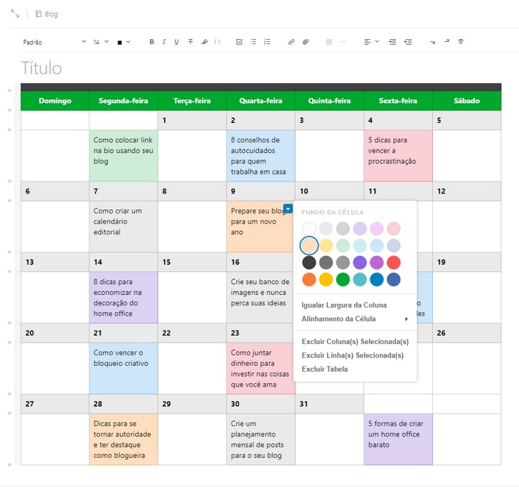 Calendário Editorial com Evernote